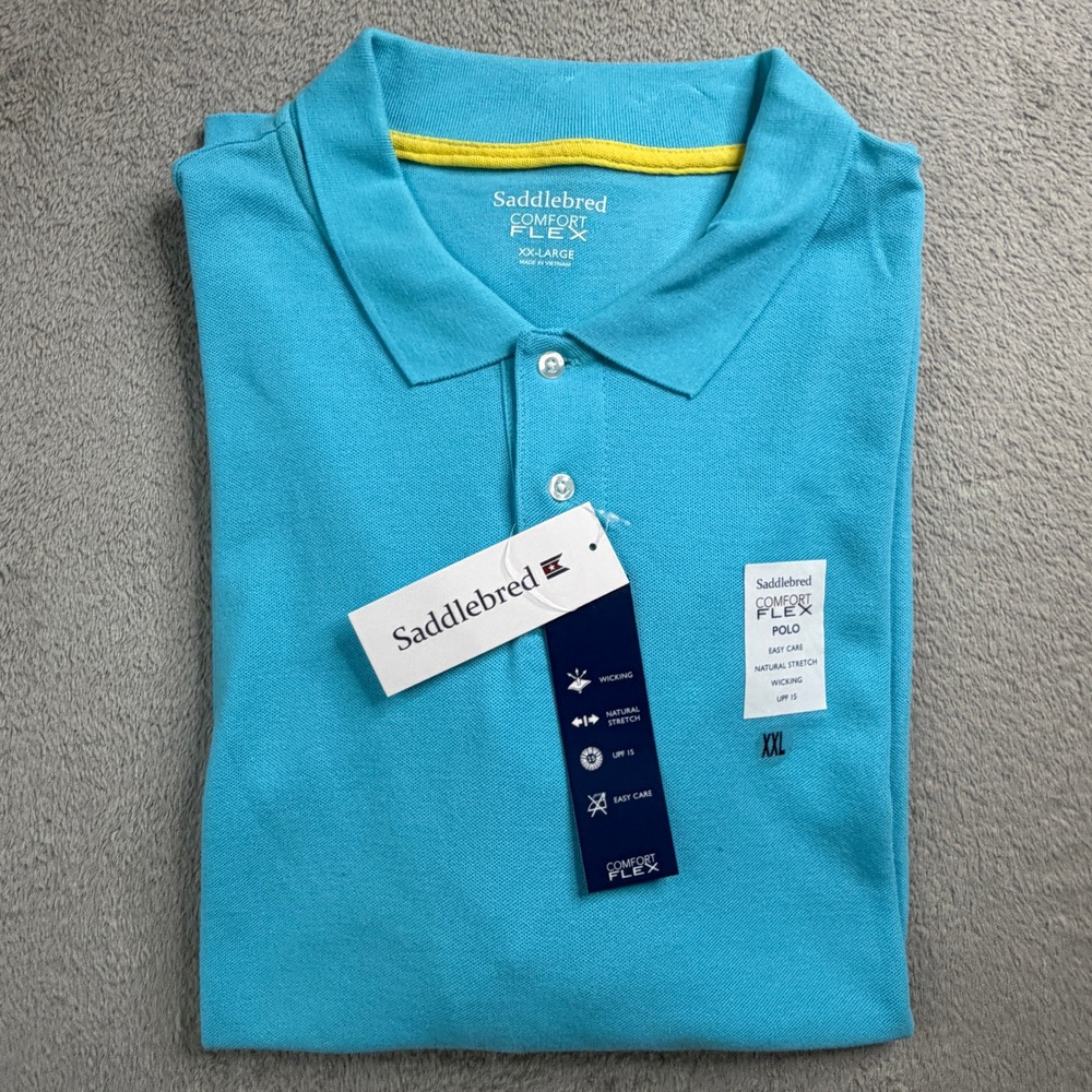 NWT Saddlebred Comfort Flex Polo Mens‎ XXL Turquoise Blue Wicking Stretch UPF 15